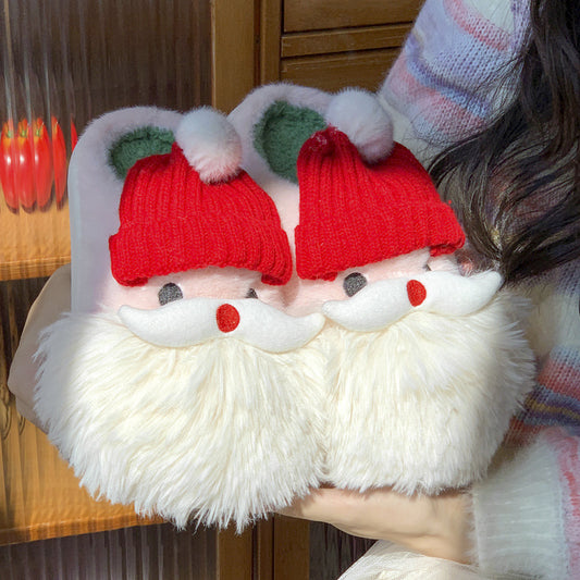 Cute Christmas Santa Claus Plush Slippers – Warm Indoor Non-Slip Winter Shoes for Women