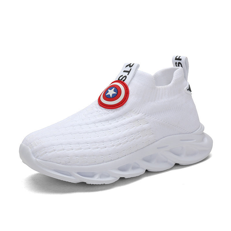 Boys’ Knitted Shoes – Small White Comfortable Kids Sneakers