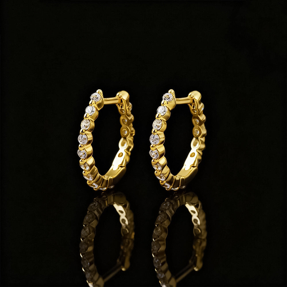 Classic Zircon Inlaid Hoop Earrings – Elegant Simple Design for Women
