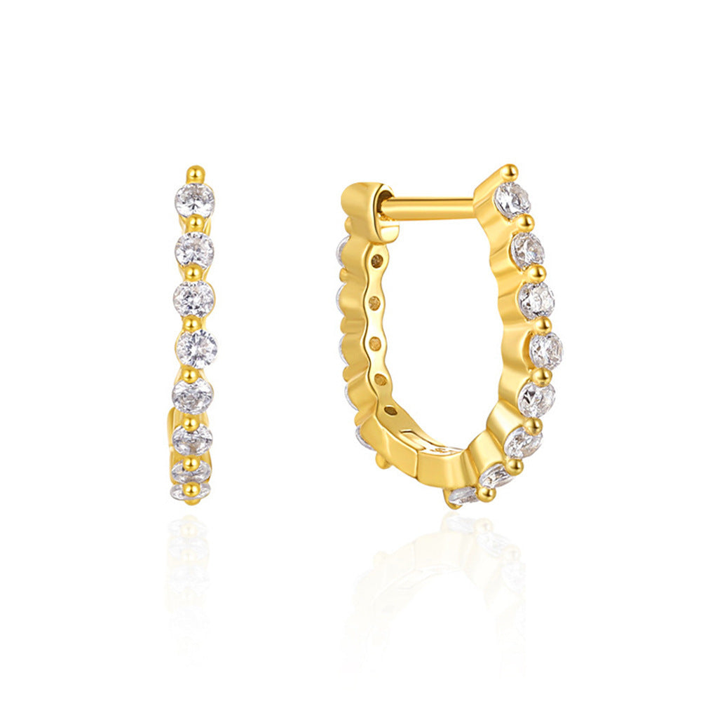 Classic Zircon Inlaid Hoop Earrings – Elegant Simple Design for Women
