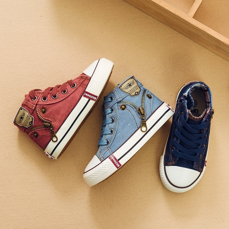 Kids’ Autumn Casual Sneakers – Breathable Denim Canvas Shoes for Boys & Girls