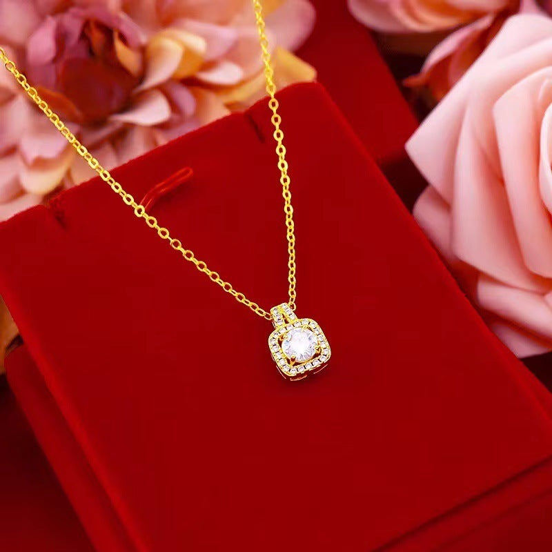 Fashion Jewelry Set Zircon Gem Pendant Chain Choker Necklace For Women Gold Color Stud Earring and Ring