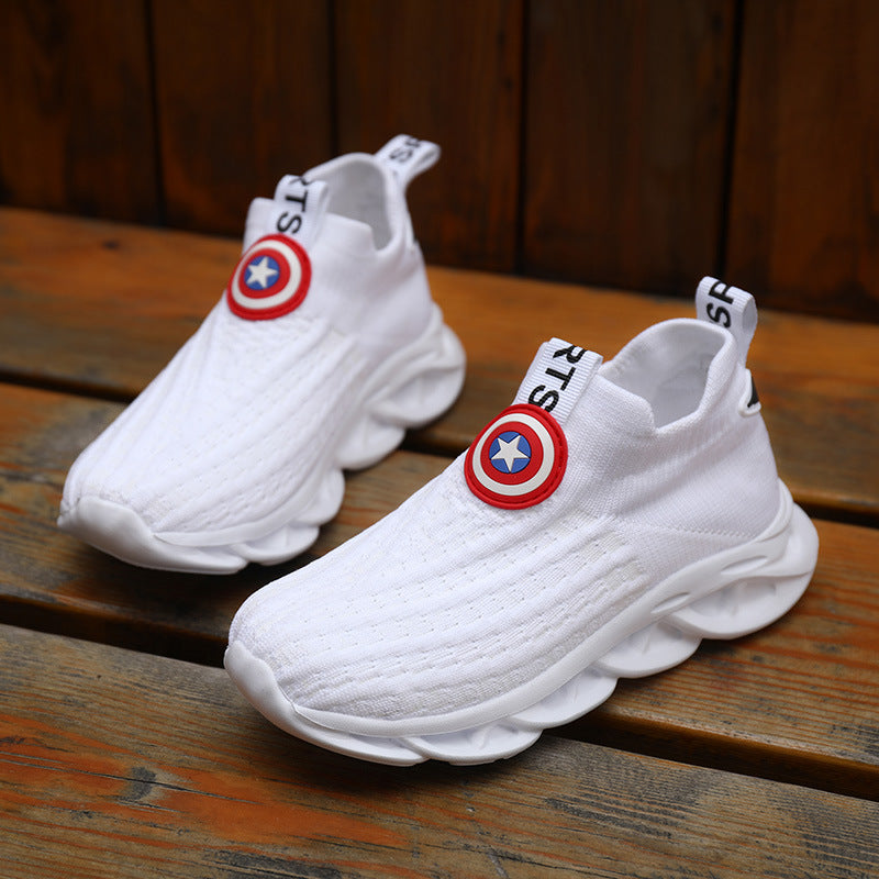 Boys’ Knitted Shoes – Small White Comfortable Kids Sneakers