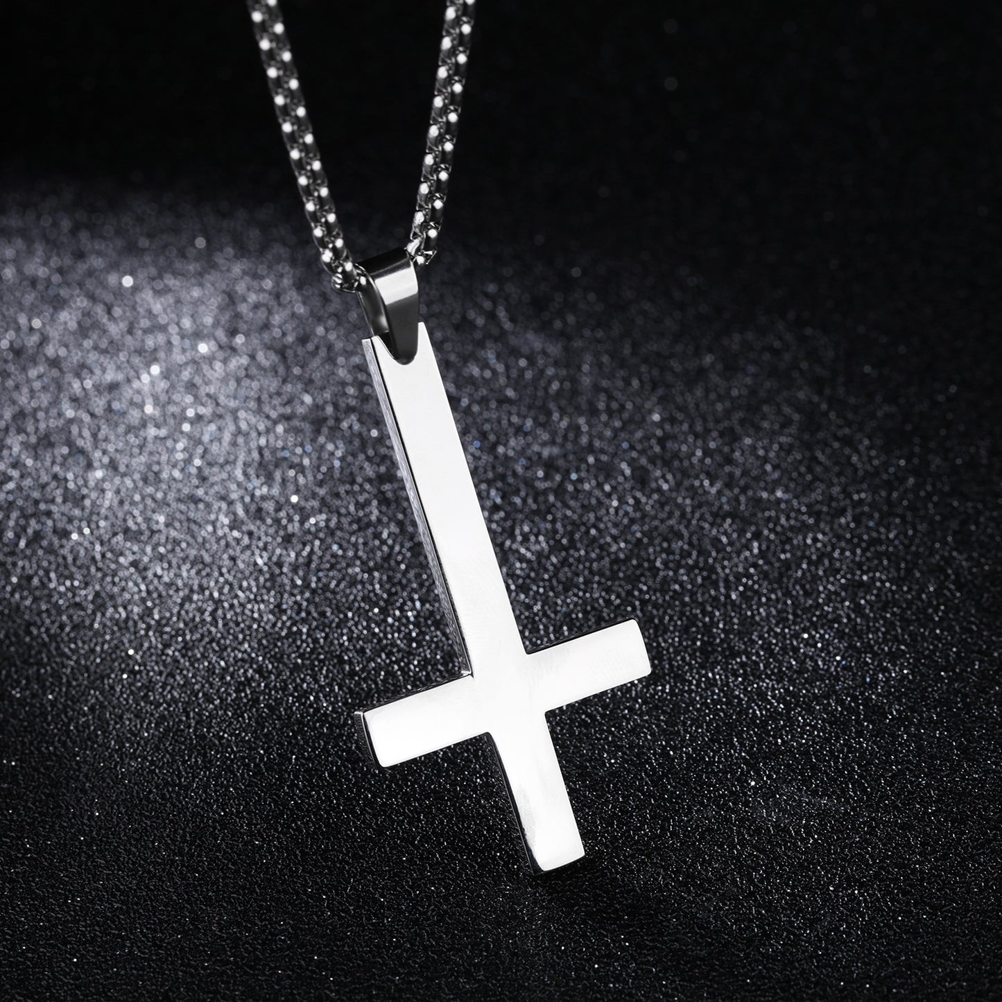 Men’s Stainless Steel Inverted Cross Necklace – Edgy & Modern Jewelry