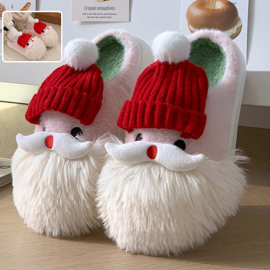 Cute Christmas Santa Claus Plush Slippers – Warm Indoor Non-Slip Winter Shoes for Women