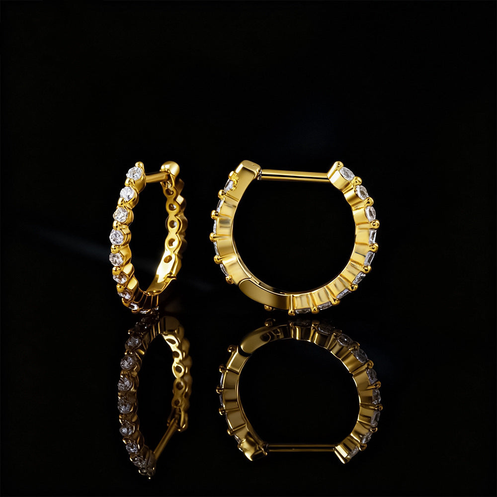Classic Zircon Inlaid Hoop Earrings – Elegant Simple Design for Women