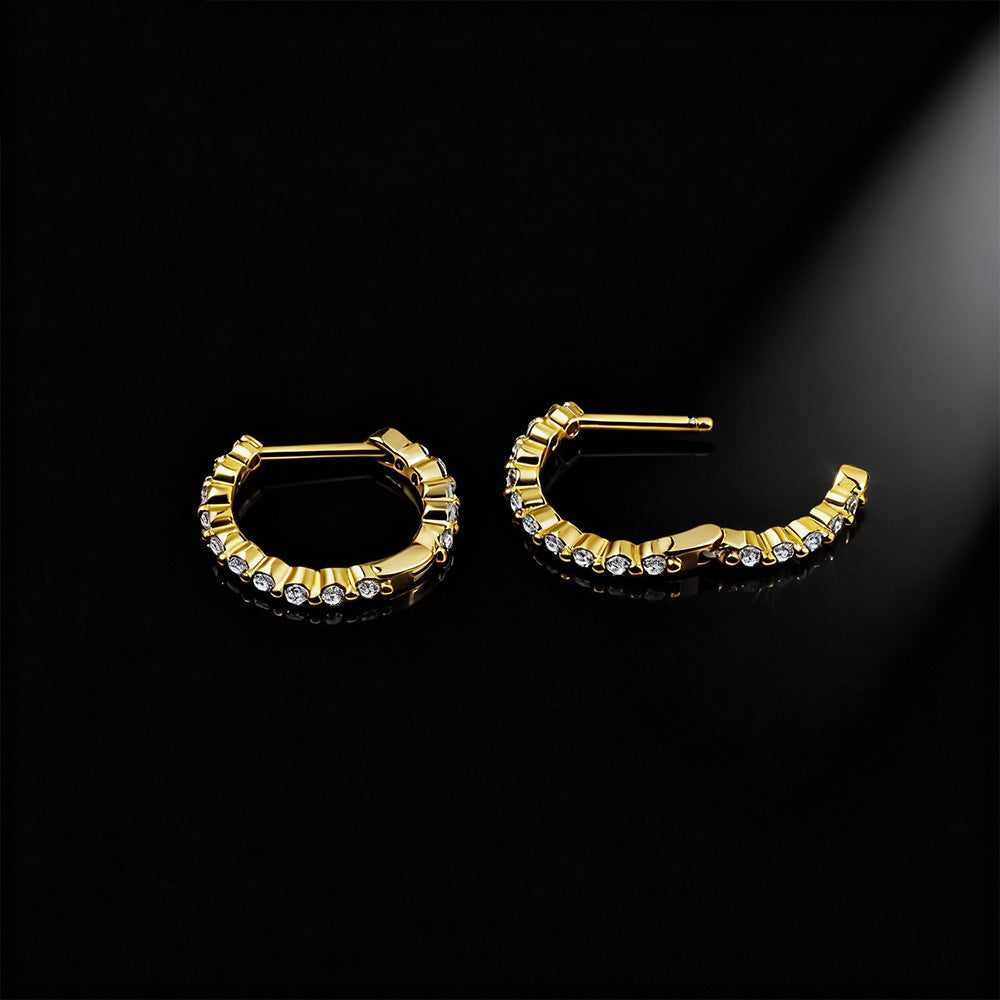 Classic Zircon Inlaid Hoop Earrings – Elegant Simple Design for Women
