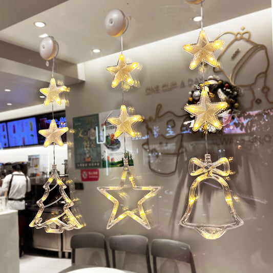 3PCS LED Star Christmas Window Lights – Hanging Tree Ornaments & Holiday Home Decor