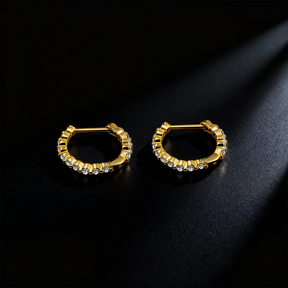 Classic Zircon Inlaid Hoop Earrings – Elegant Simple Design for Women