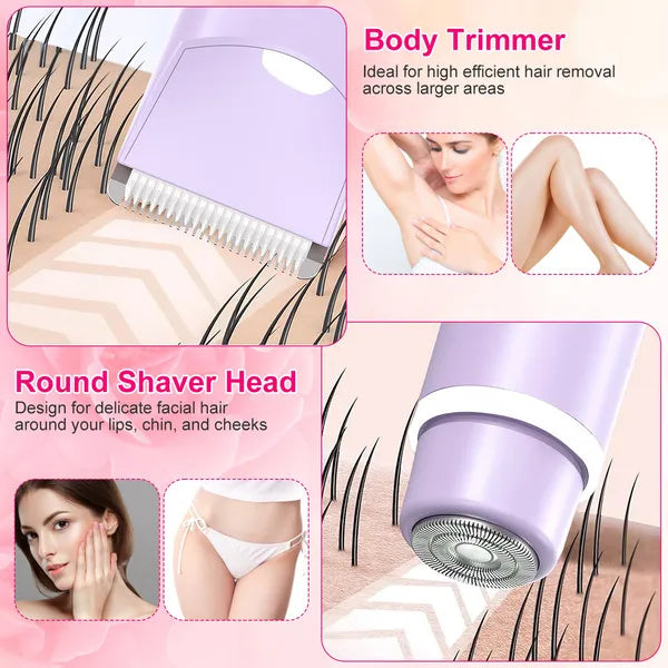 2 In 1 Bikini Trimmer For Women Dual Head Cordless Body Shaver IPX5 Waterproof Rechargeable Pubic Hair Razor Wet And Dry Use For Bikini Underarm Leg Arm Body Face