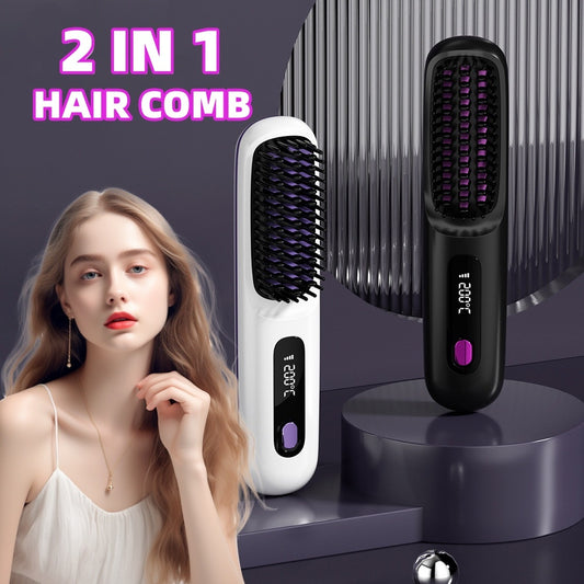 2-In-1 Straight Hair Comb | Wireless Hair Straightener Brush